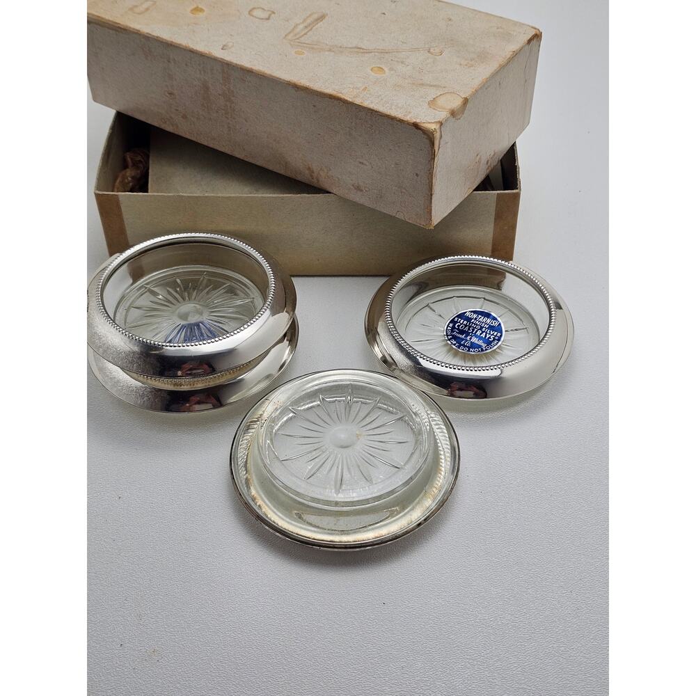 FRANK M. WHITING - 4 Sterling Silver & Glass Coasters - Picture 5 of 7